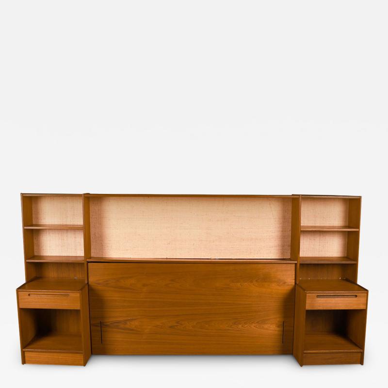 Danish Modern Teak queen Headboard with Storage Nightstands