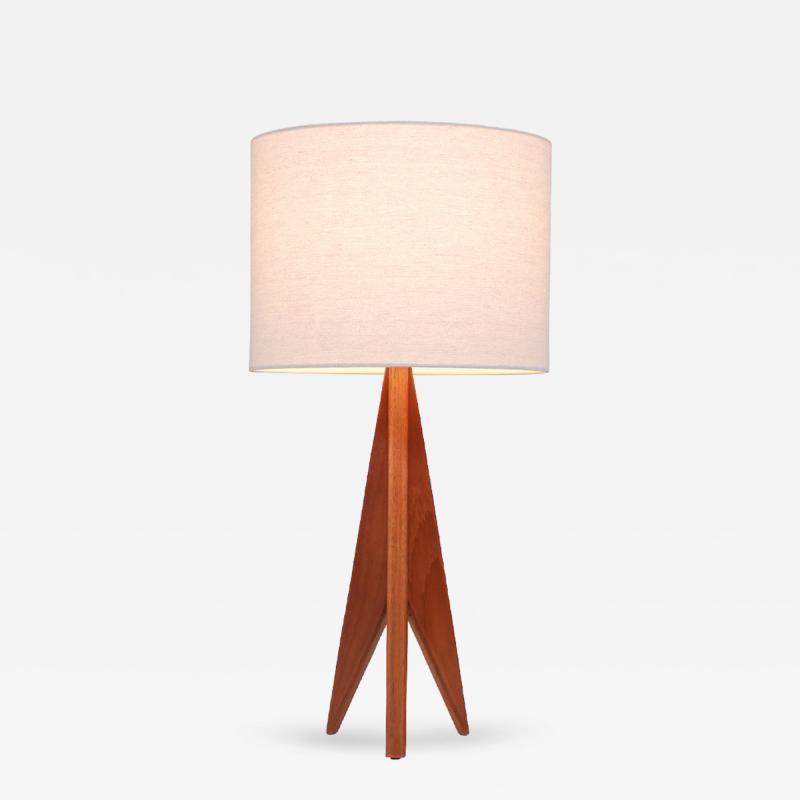 Danish Modern Tripod Sculpted Teak Table Lamp