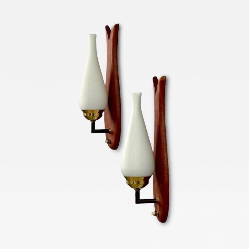Danish Modern Wall Lights or Sconces Teak Brass Opal Glass Denmark 1960s