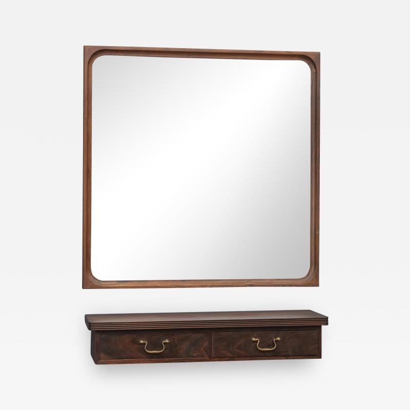 Danish Rosewood Wall Mirror and Matching Shelf