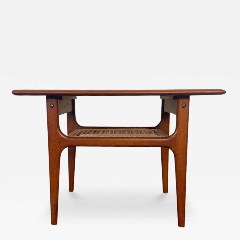 Danish Side Table in Teak with Cane Shelf by Thor