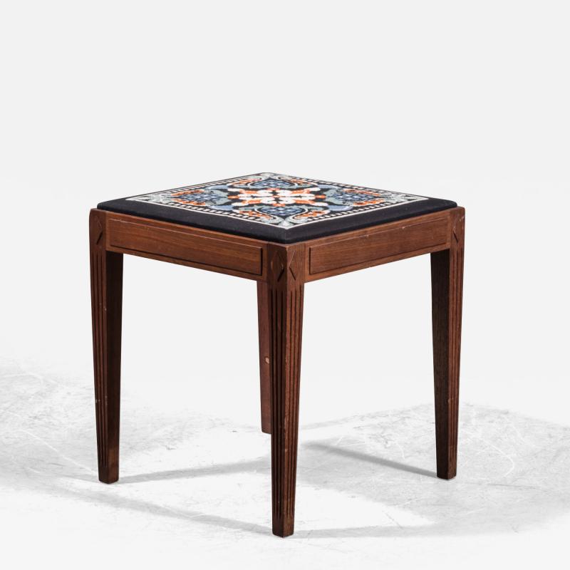 Danish Teak Stool with Embroidered Seating 1940s