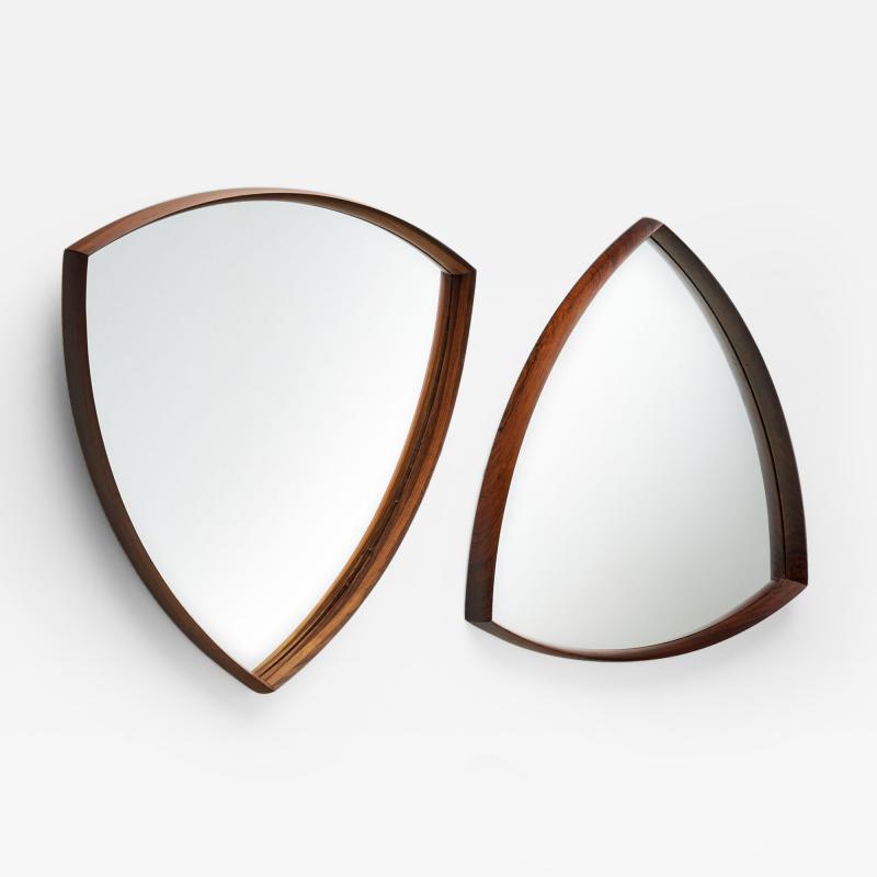 Danish Triangular Wood Mirrors by Th Poss Copenhagen Denmark 1960s