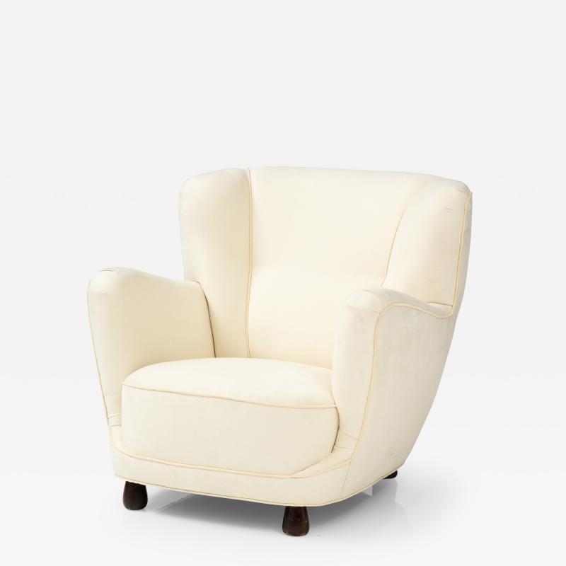 Danish Upholstered Club Chair in Muslin 1940s