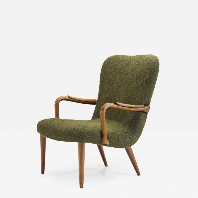Danish Upholstered Easy Chair with Stained Beech Frame Denmark 1950s