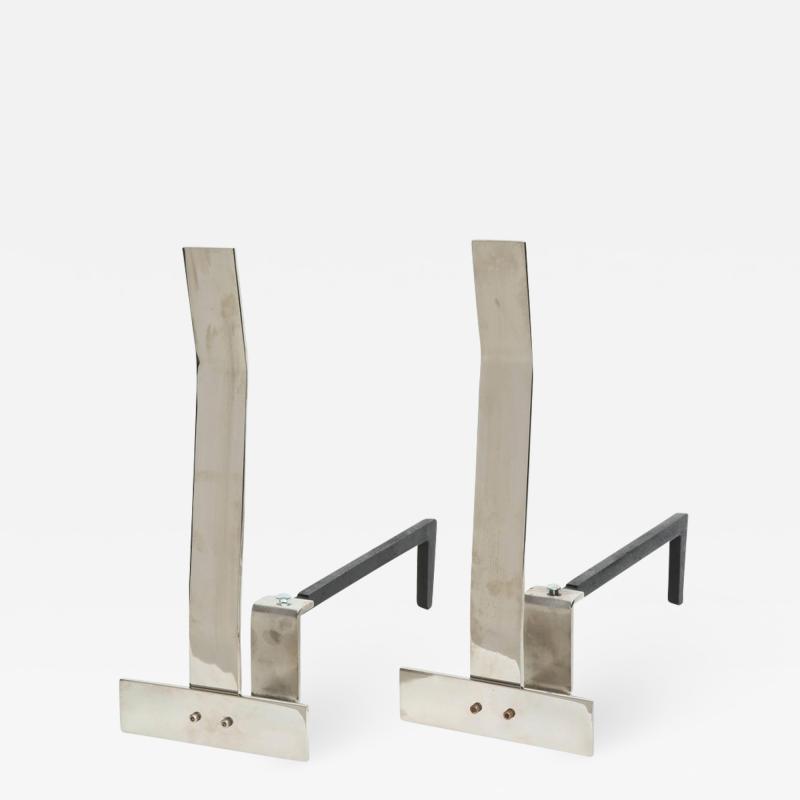 Danny Alessandro Modernist Nickel Andirons by Alessandro