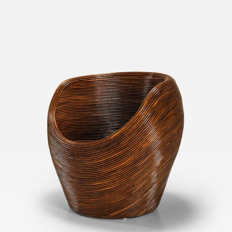 Dark Rattan Chair In The Style Of Vivai del Sud Italy 1970s