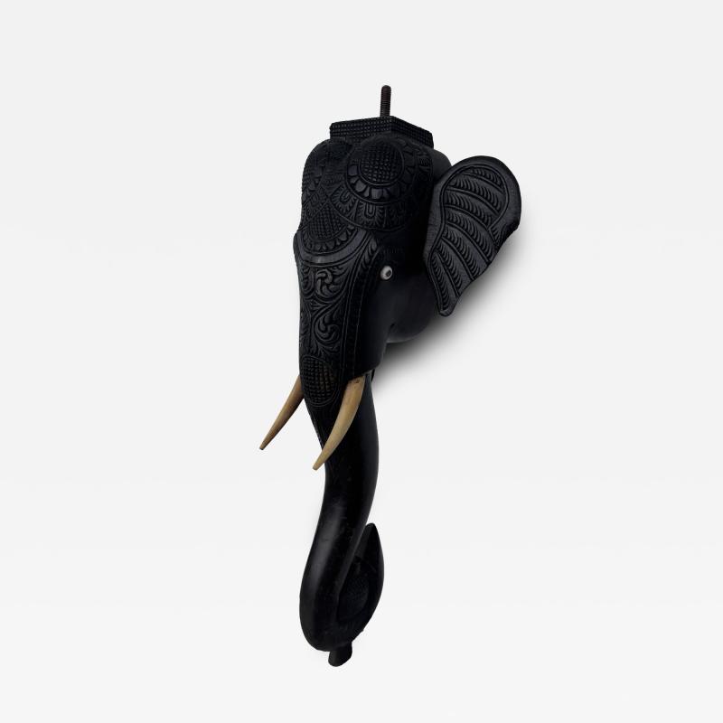 Dark Wood Carved Elephant with Tusk Sculpture 2 available 