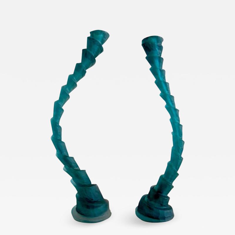 Daum Glass Candlesticks in Deep Blue Color