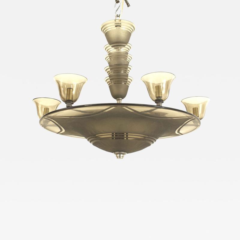 Daum Nancy French Art Deco Smoked Glass Chandelier