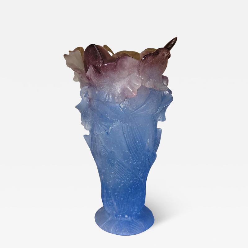 Daum Orchid Amethyst Pate de Verre Vase