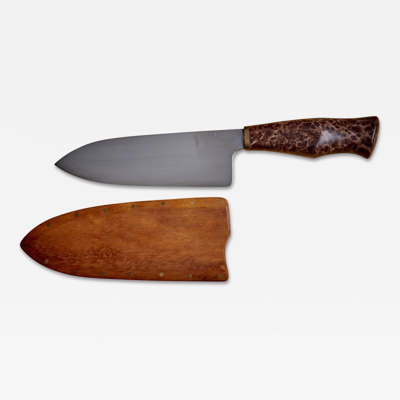 Dave Jacobson Knife with Redwood Burl Handle and Teak Knife Sheath USA 2023