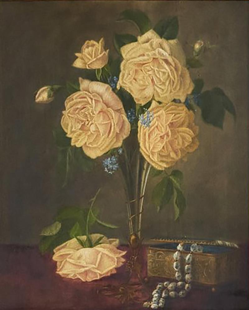 David Emile Joseph de Noter David Emile Joseph de Noter Still Life with Roses Oil on Panel Belgium