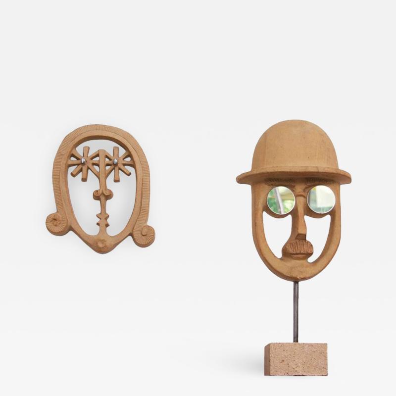 David Gill Bennington Pottery Hanging Woman Face and Standing Man Face by David Gil