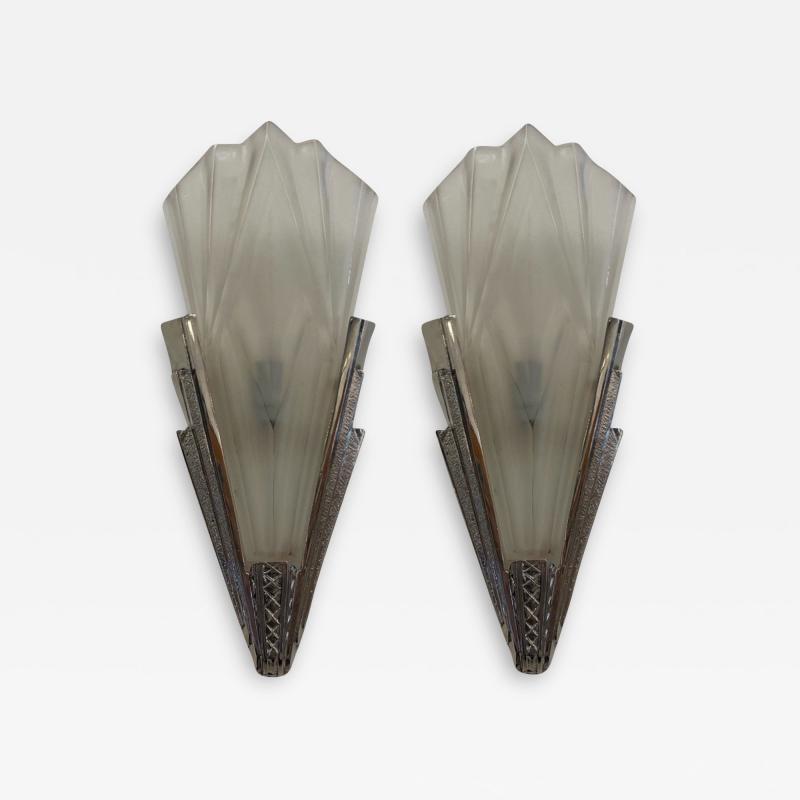 David Gu ron Pair of Art Deco Wall Sconces by Degu 