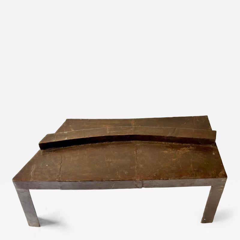 David Hacker Sculptural Table With Pieced and Welded Steel Waxed Finish David Hacker
