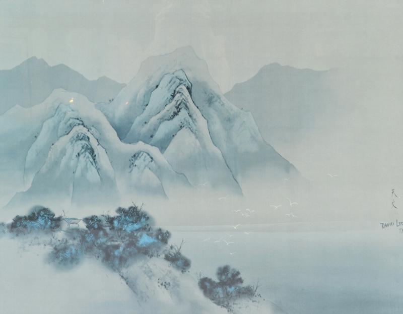 David Lee Brown Untitled Landscape Chinese Ink on Silk Signed David Lee 1978