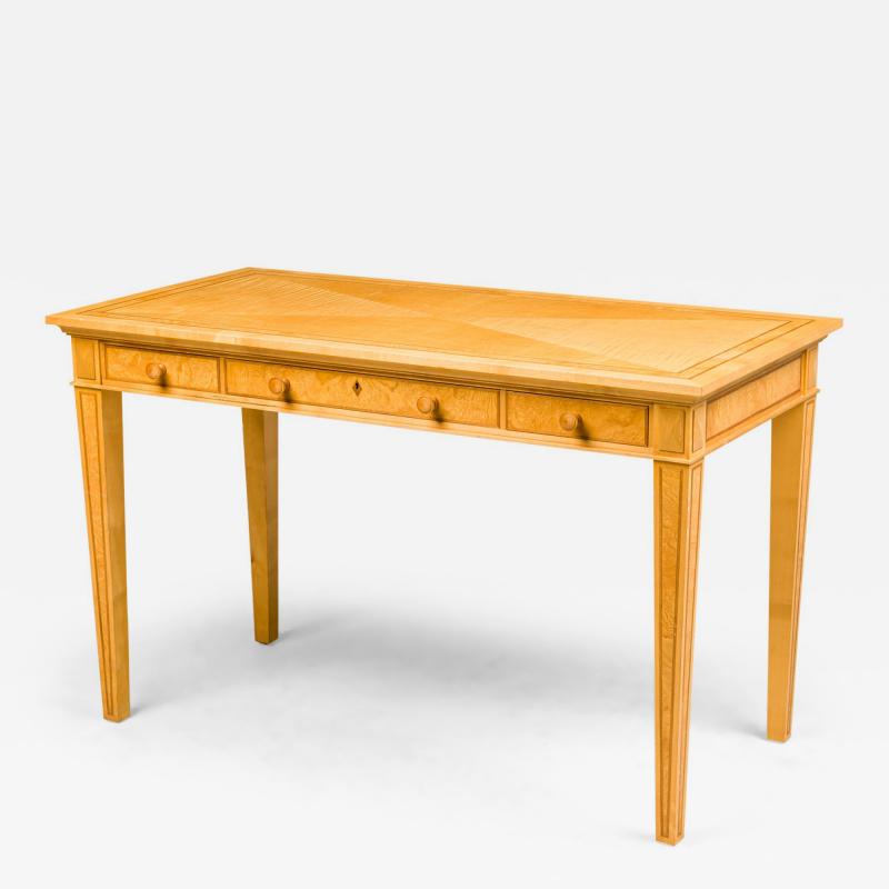 David Linley English Contemporary Cherry Maple and Burr ash Three Drawer Writing