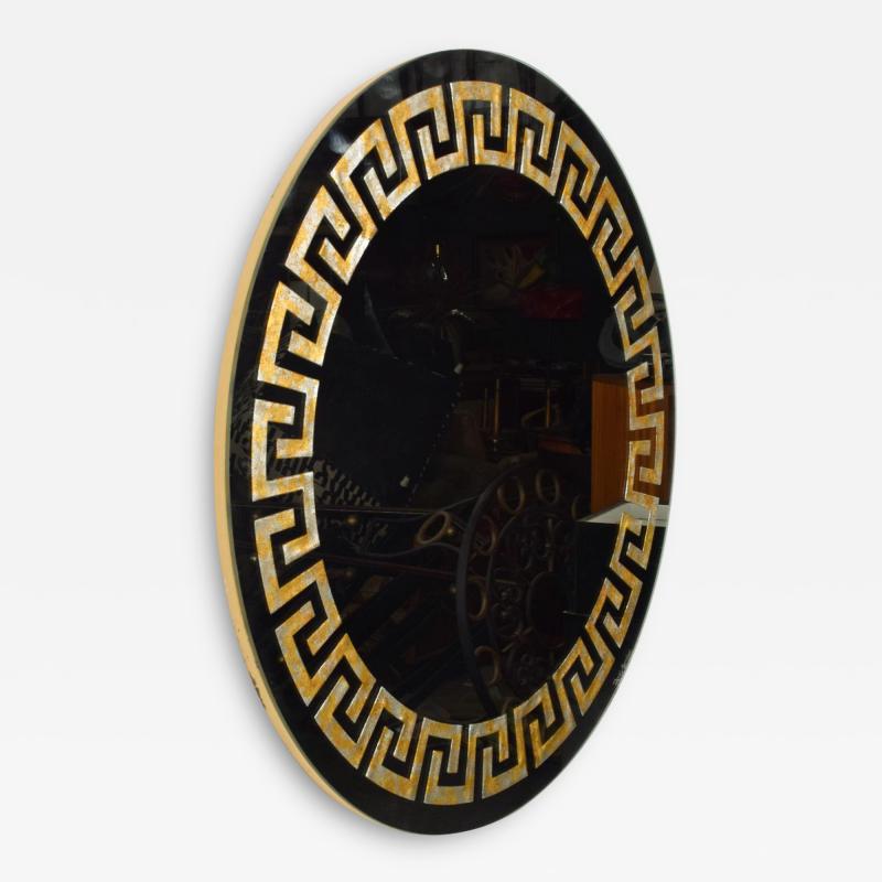 David Marshall David Marshall Round Wall Mirror in Eglomized Greek Key Motiff SPAIN Modern 70s