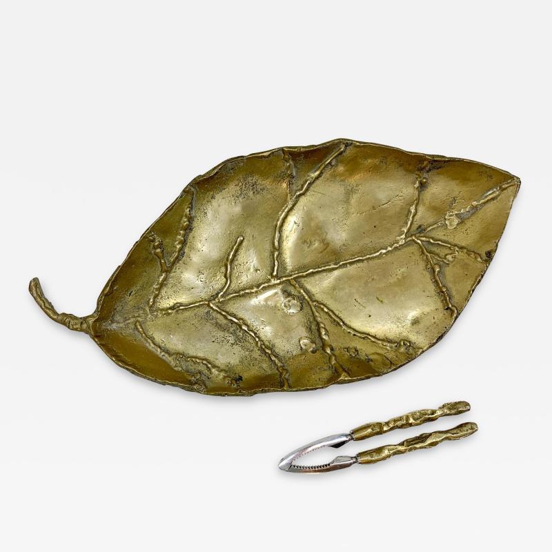 David Marshall Decorative Brass Leaf Sculpture and Nut Cracker By David Marshall 1970 s