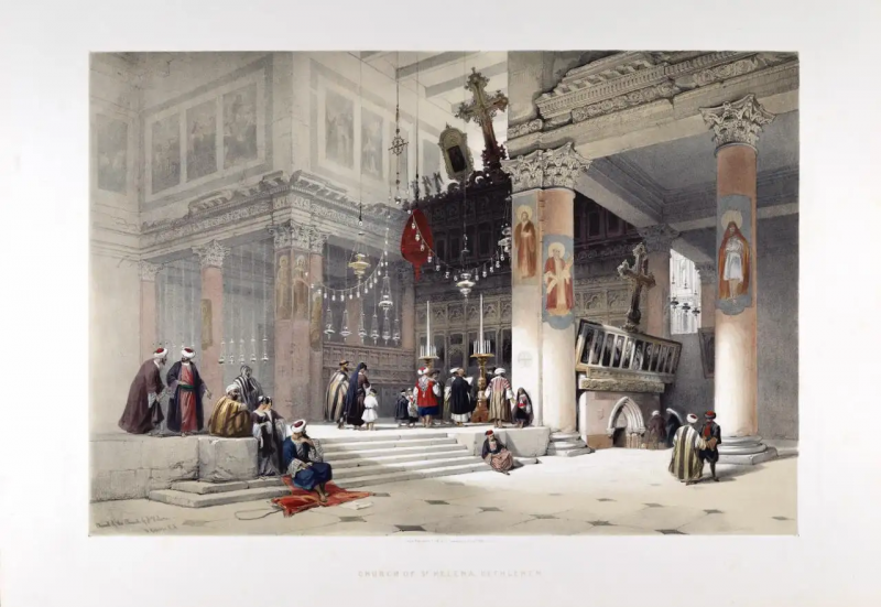 David Roberts Church of St Helena Bethleham Roberts 19th C Hand colored Lithograph