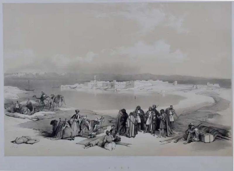 David Roberts David Roberts 19th Century Duo tone Lithograph Suez General View 