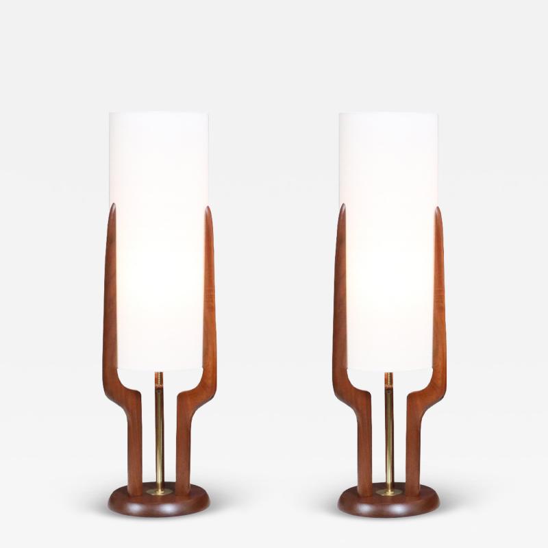 David Shreve Sculptural Walnut Table Lamps for V H Woolums