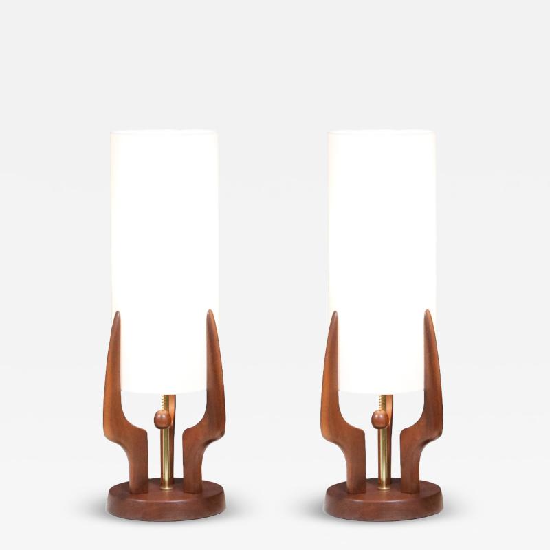 David Shreve Walnut Sculpted Table Lamps for V H Woolums