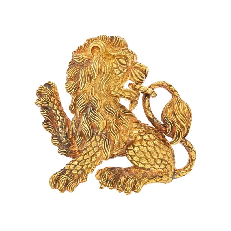 David Webb DAVID WEBB 18K YELLOW GOLD 1970S LION PENDANT BROOCH