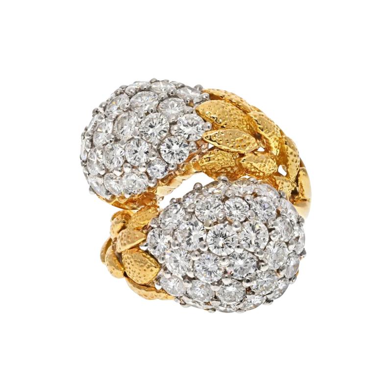 David Webb DAVID WEBB 18K YELLOW GOLD 9 50CTTW PAVE DIAMOND BYPASS COCKTAIL RING