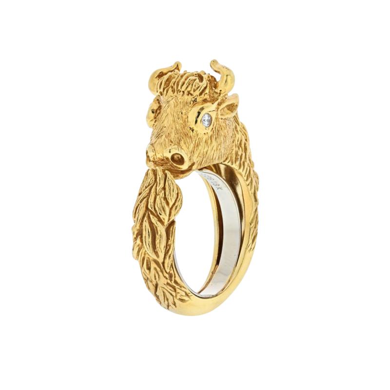 David Webb DAVID WEBB 18K YELLOW GOLD BABY BULL WITH DIAMOND EYES RING