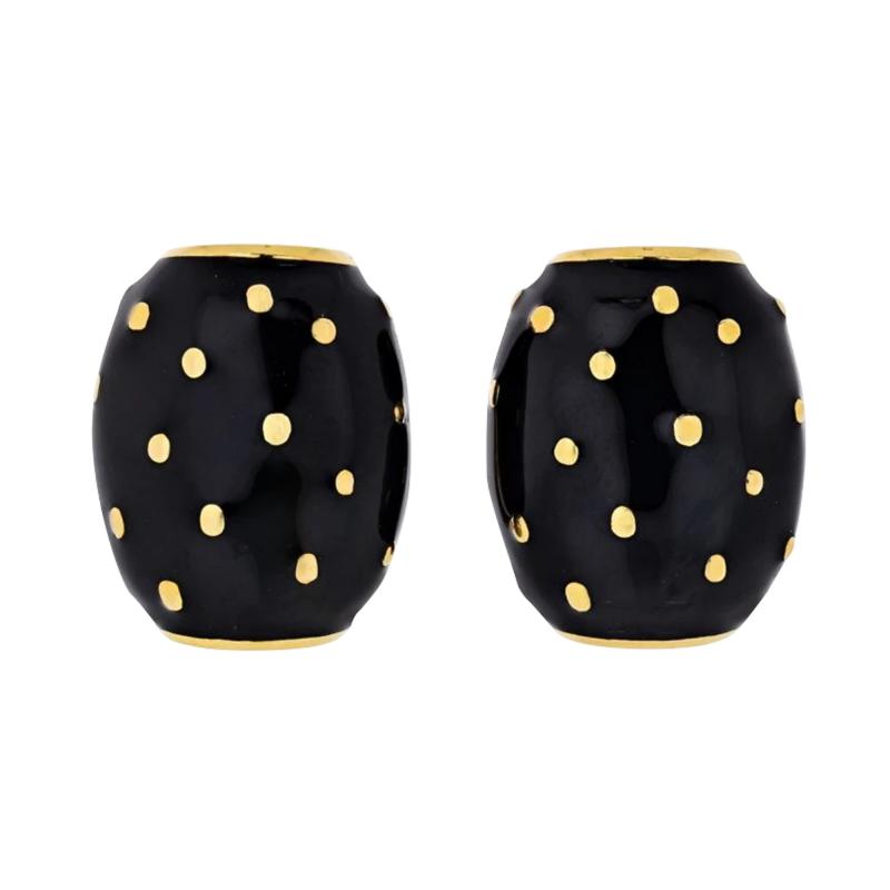 David Webb DAVID WEBB 18K YELLOW GOLD BLACK ENAMEL GOLD SPOTTED EARRINGS
