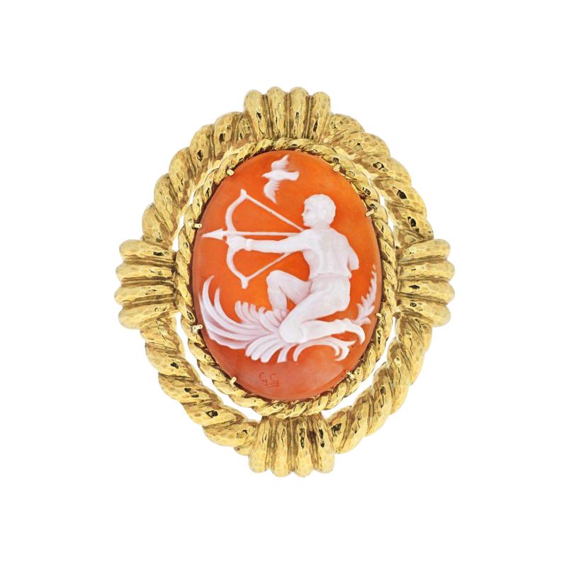 David Webb DAVID WEBB 18K YELLOW GOLD CAMEO SAGITTARIUS BROOCH