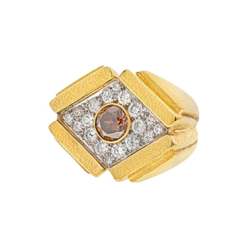 David Webb DAVID WEBB 18K YELLOW GOLD CHAMPAGNE ROUND DIAMOND COCKTAIL RING