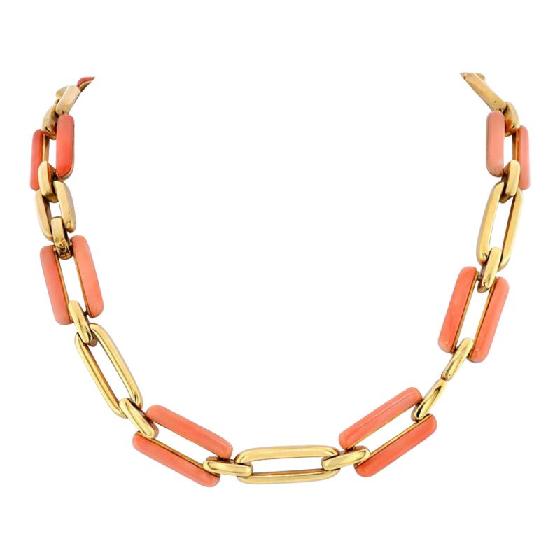 David Webb DAVID WEBB 18K YELLOW GOLD CORAL AND GOLD LINK CONVERTIBLE NECKLACE