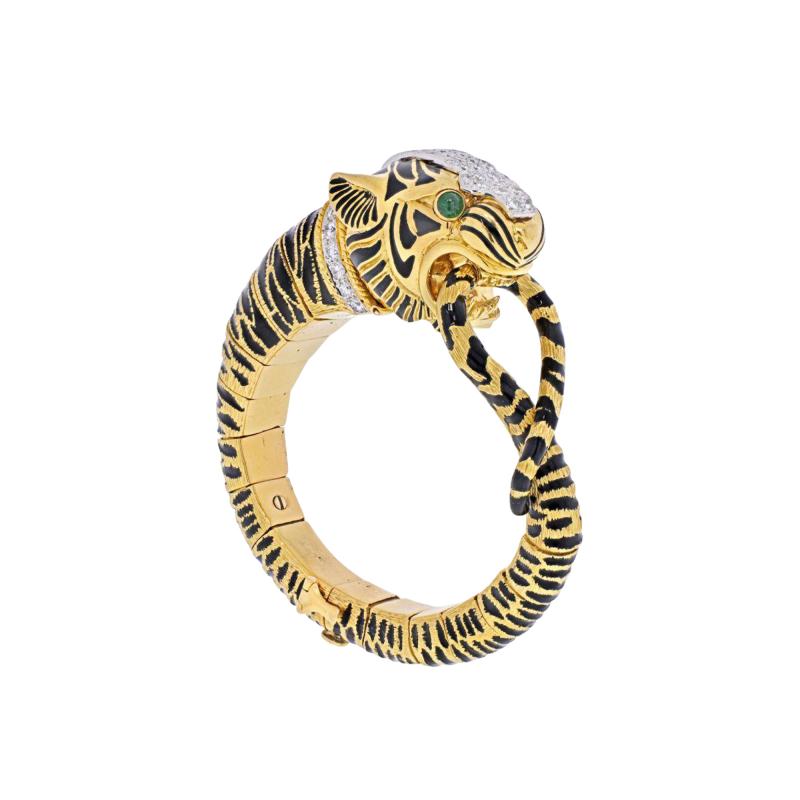 David Webb DAVID WEBB 18K YELLOW GOLD DIAMOND AND BLACK ENAMEL TIGER BRACELET