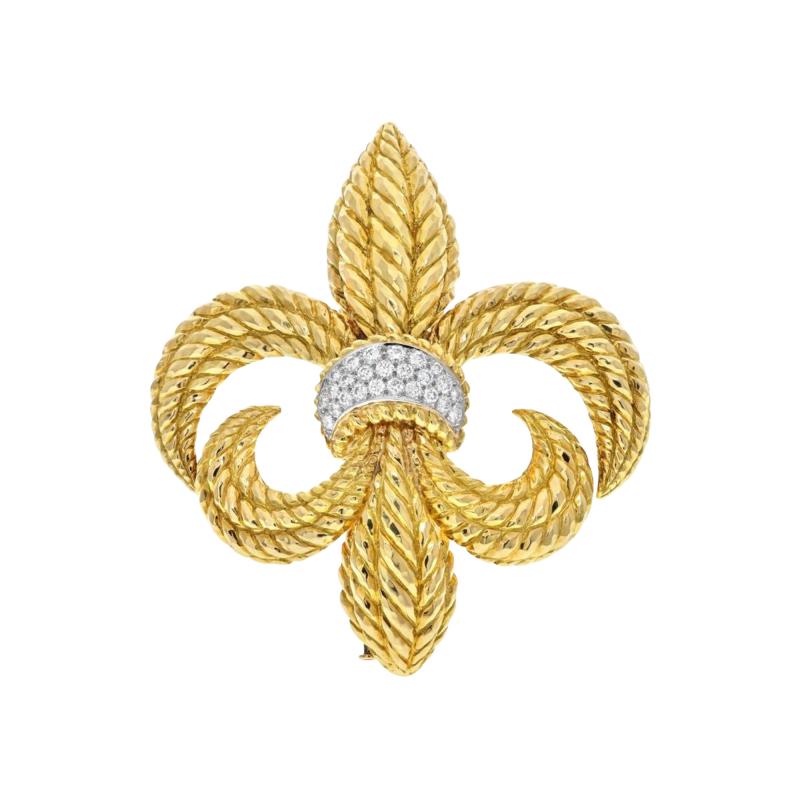 David Webb DAVID WEBB 18K YELLOW GOLD FLEUR DE LIS DIAMOND BROOCH