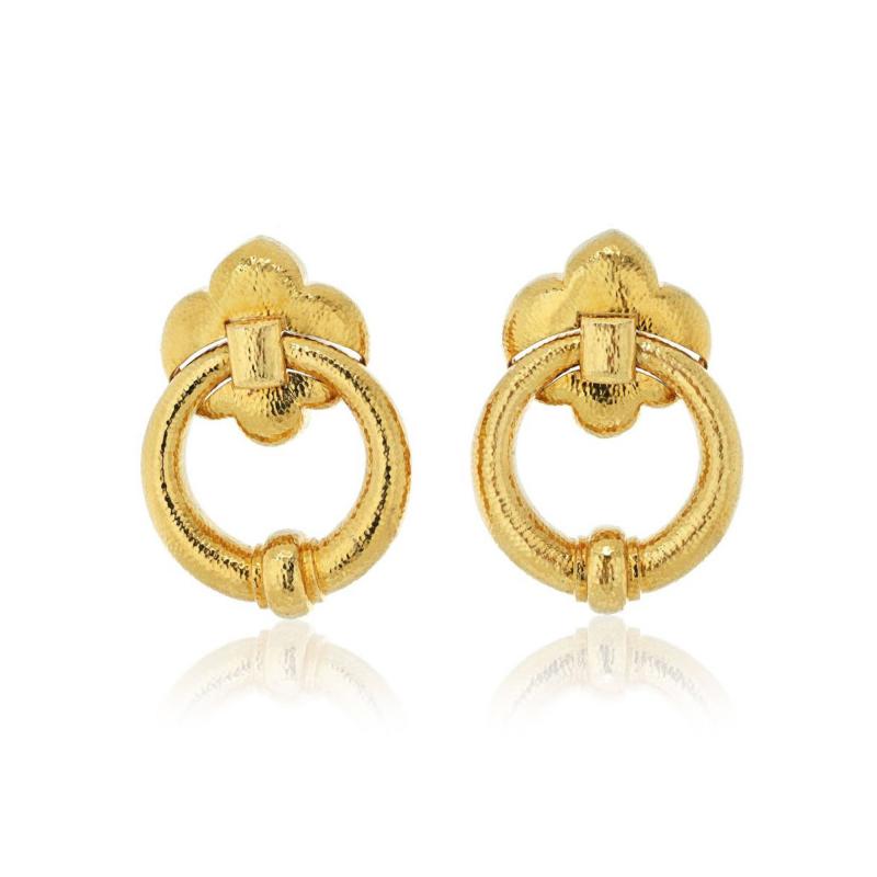 David Webb DAVID WEBB 18K YELLOW GOLD HAMMERED DOORKNOCKERS LARGE OVERSIZED EARRINGS