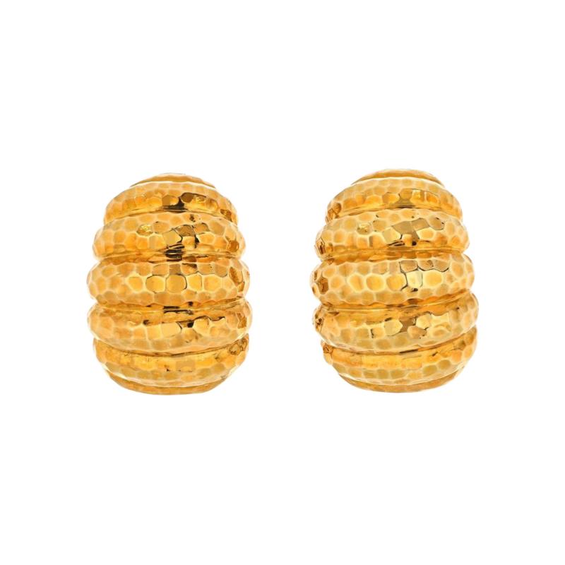 David Webb DAVID WEBB 18K YELLOW GOLD HAMMERED FINISH JUMBO SHRIMP EARRINGS