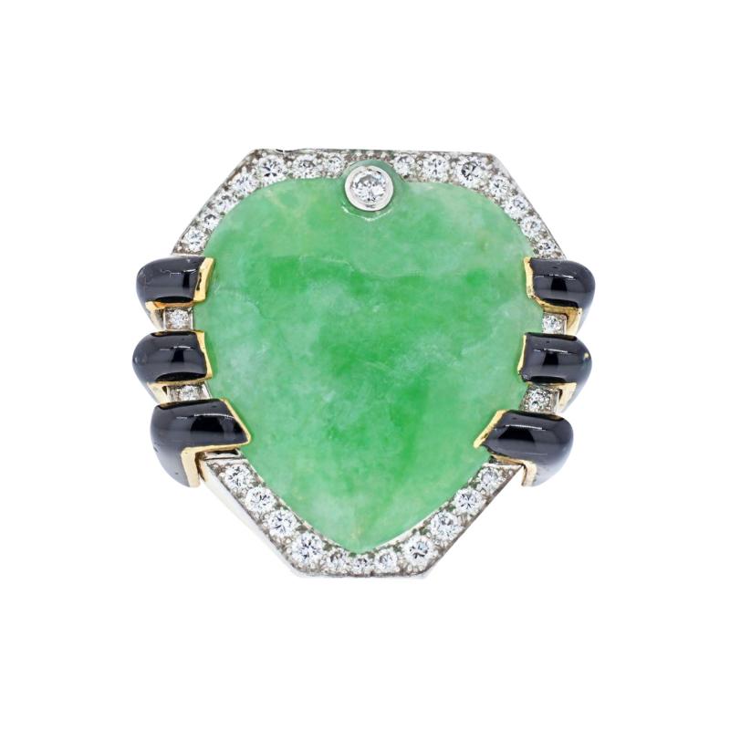 David Webb DAVID WEBB 18K YELLOW GOLD JADE DIAMOND BLACK ENAMEL STATEMENT RING