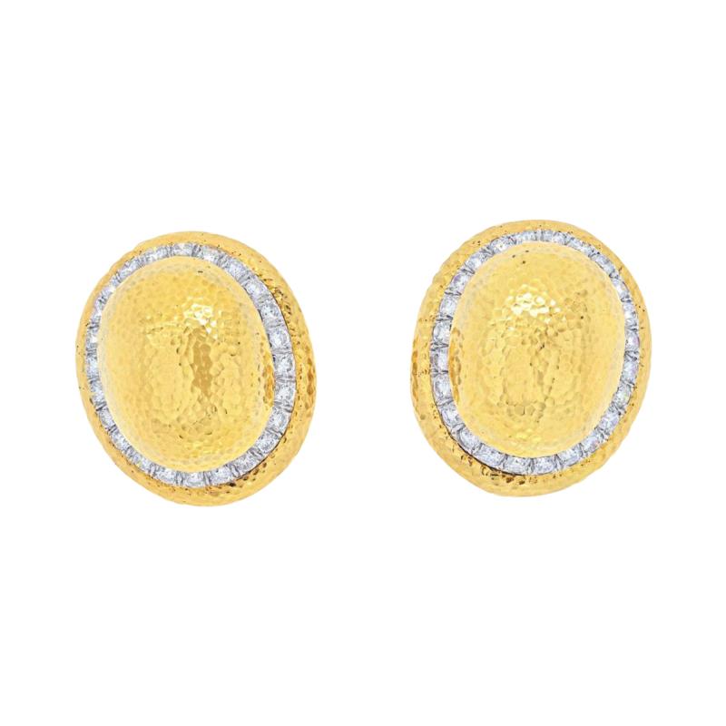 David Webb DAVID WEBB 18K YELLOW GOLD LARGE DOME OVAL BUTTON SIGNATURE HAMMERED EARRINGS