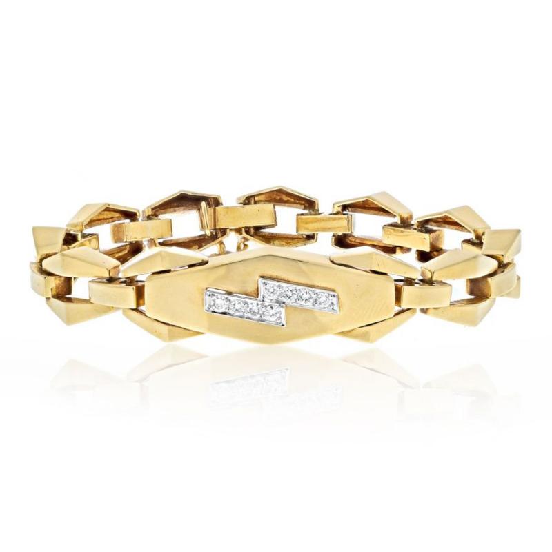 David Webb DAVID WEBB 18K YELLOW GOLD LIGHTING BOLT MODERN LINK CUBIST DESIGN BRACELET