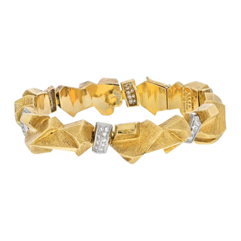 David Webb DAVID WEBB 18K YELLOW GOLD NUGGET DIAMOND ARTICULATED BRACELET