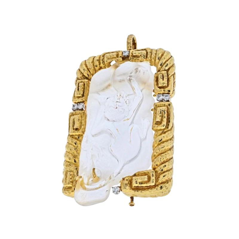 David Webb DAVID WEBB 18K YELLOW GOLD ROCK CRYSTAL MONKEY PENDANT