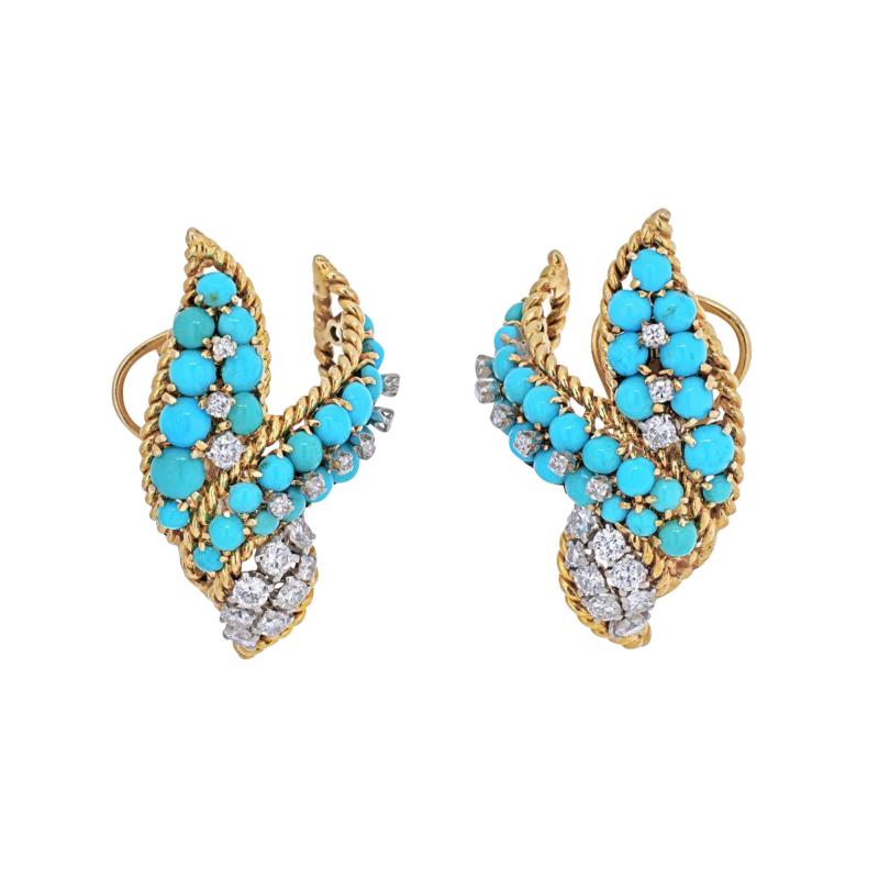 David Webb DAVID WEBB 18K YELLOW GOLD TURQUOISE BEADS AND DIAMOND EARRINGS