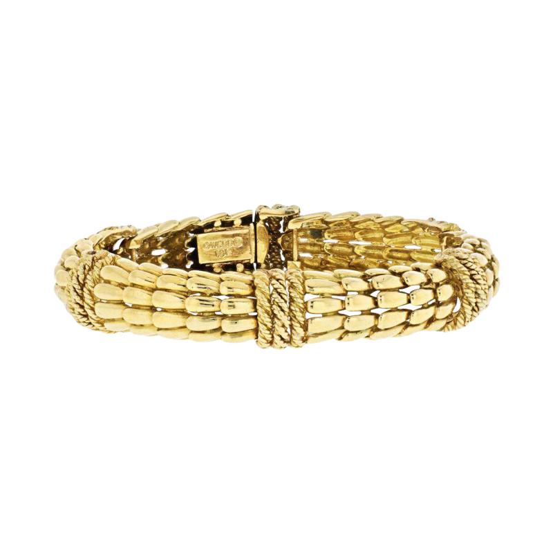 David Webb DAVID WEBB 18K YELLOW GOLD TWIST ROPE SECTIONAL FISHSCALE FLEXIBLE BRACELET