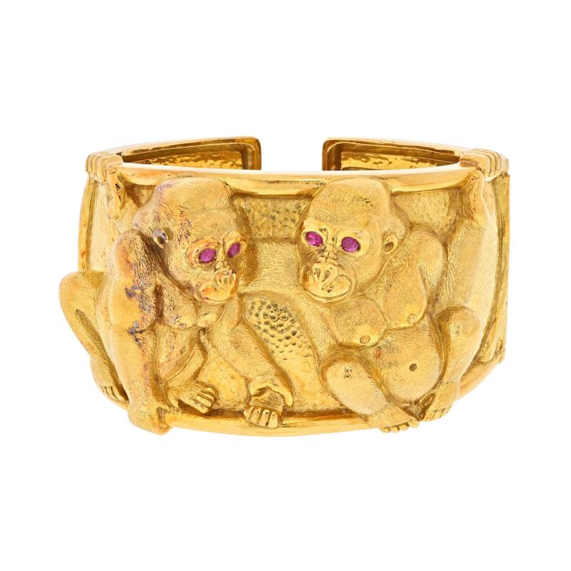 David Webb DAVID WEBB 18K YELLOW GOLD TWO MONKEYS CUFF BRACELET