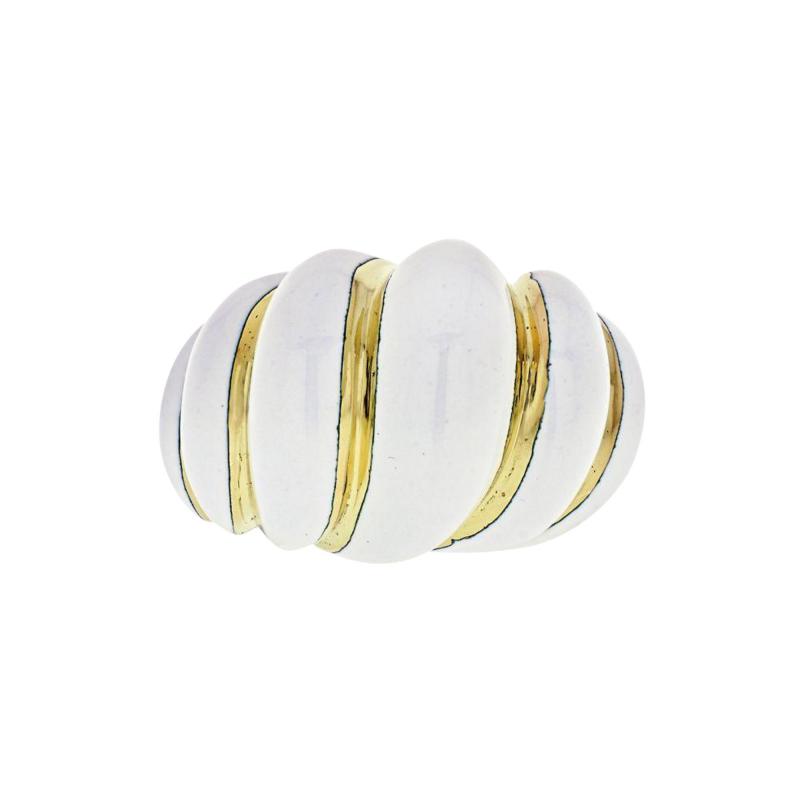 David Webb DAVID WEBB 18K YELLOW GOLD WHITE ENAMEL SMOOTH BOMBE RING