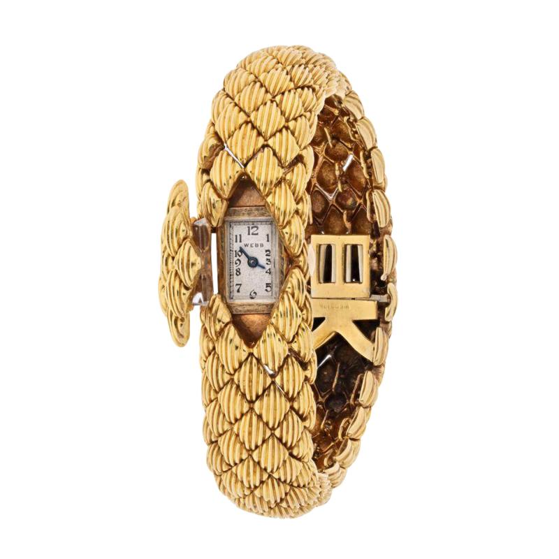 David Webb DAVID WEBB 18K YELLOW GOLD WOVEN LINK BRACELET HIDDEN COVER WATCH