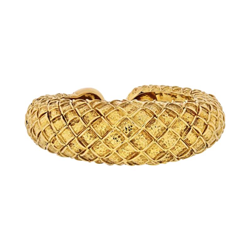 David Webb DAVID WEBB 1970S 18K YELLOW GOLD CHECKERBOARD TAPERED CUFF BRACELET